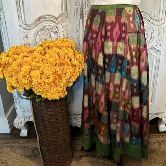 Gypsy Core Boho Hippie Multi Color Graphic Full Maxi Skirt Fully Lined - Picture 2 of 7